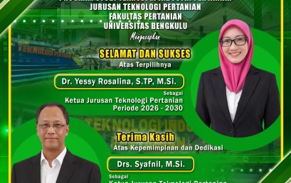 Dr. Yessy Rosalina, S.TP, M.Si. Elected as Head of the Department of Agricultural Technology, Faculty of Agriculture, University of Bengkulu for the period of 2026 – 2030
