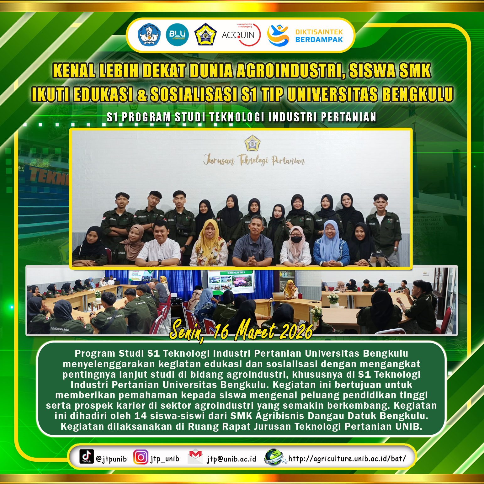 Getting to Know the World of Agroindustry Closely, Vocational School Students Participate in the Socialization of S1 TIP University of Bengkulu
