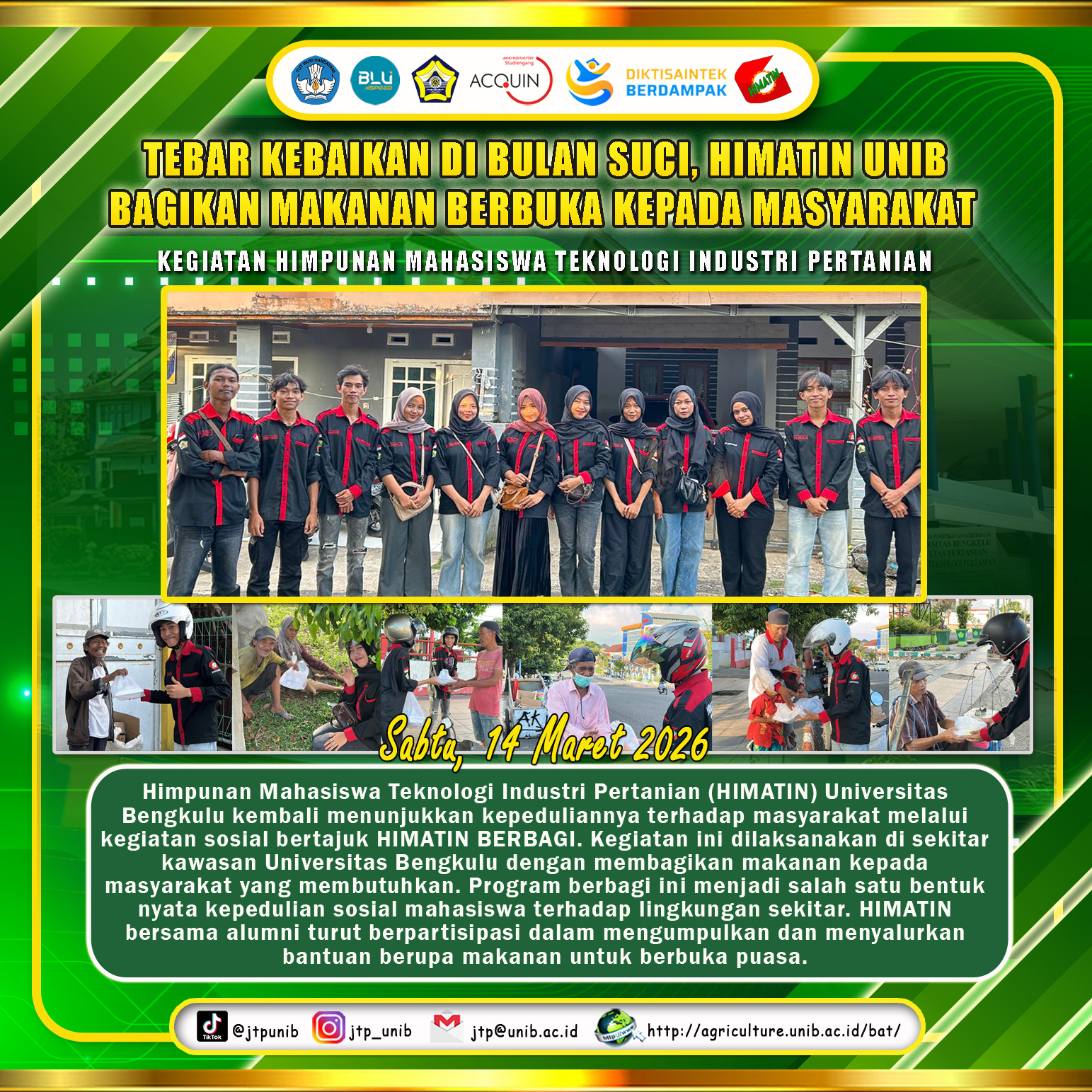 Spreading Goodness in the Holy Month, HIMATIN UNIB Distributes Iftar Food to the Community