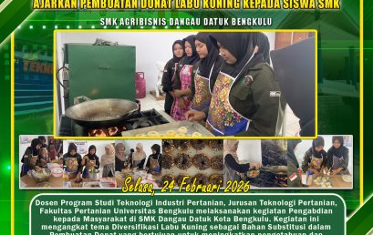 Diversifying Local Food, TIP Lecturer at the University of Bengkulu Teaches Yellow Pumpkin Donuts Making to Dangau Datuk Vocational School Students