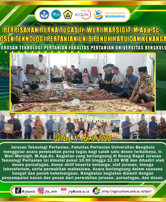 Farewell to Retiree Ir. Wuri Marsigit, M.App.Sc., Lecturer of Agricultural Technology UNIB Full of Emotion and Memories