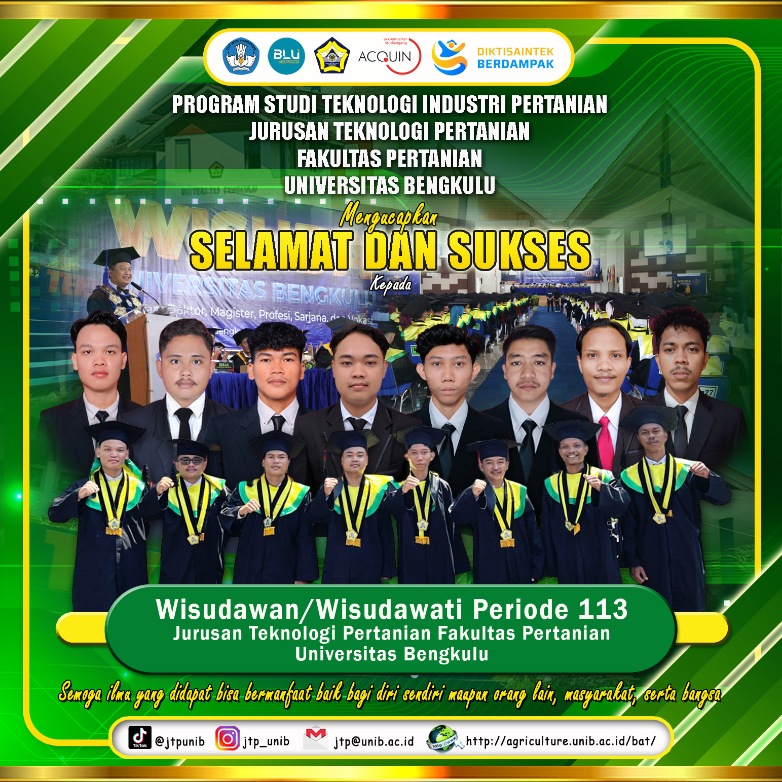 University of Bengkulu Holds Graduation for Period 113, Agricultural Industrial Technology Study Program Adds 8 Best Graduates