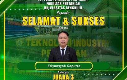 Eriyansyah Saputra, a student majoring in Agricultural Technology won 3rd place in the 113th Period of the Faculty of Agriculture Thesis Competition