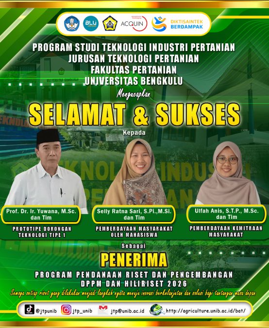 UNIB Agricultural Industrial Technology Lecturer Receives DPPM and Downstream Funding 2026, Strengthening Downstream Agroindustry Innovation