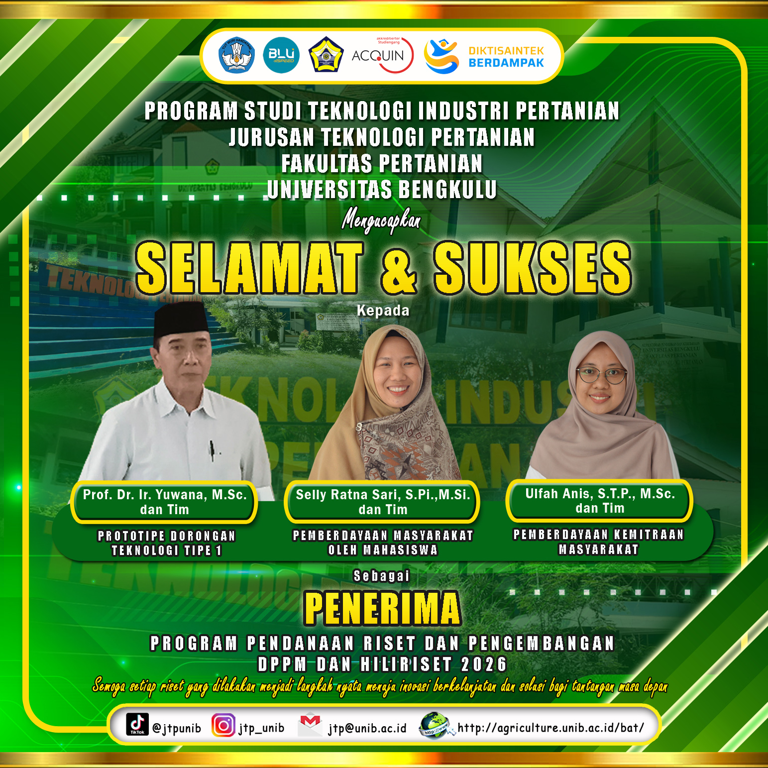 UNIB Agricultural Industrial Technology Lecturer Receives DPPM and Downstream Funding 2026, Strengthening Downstream Agroindustry Innovation