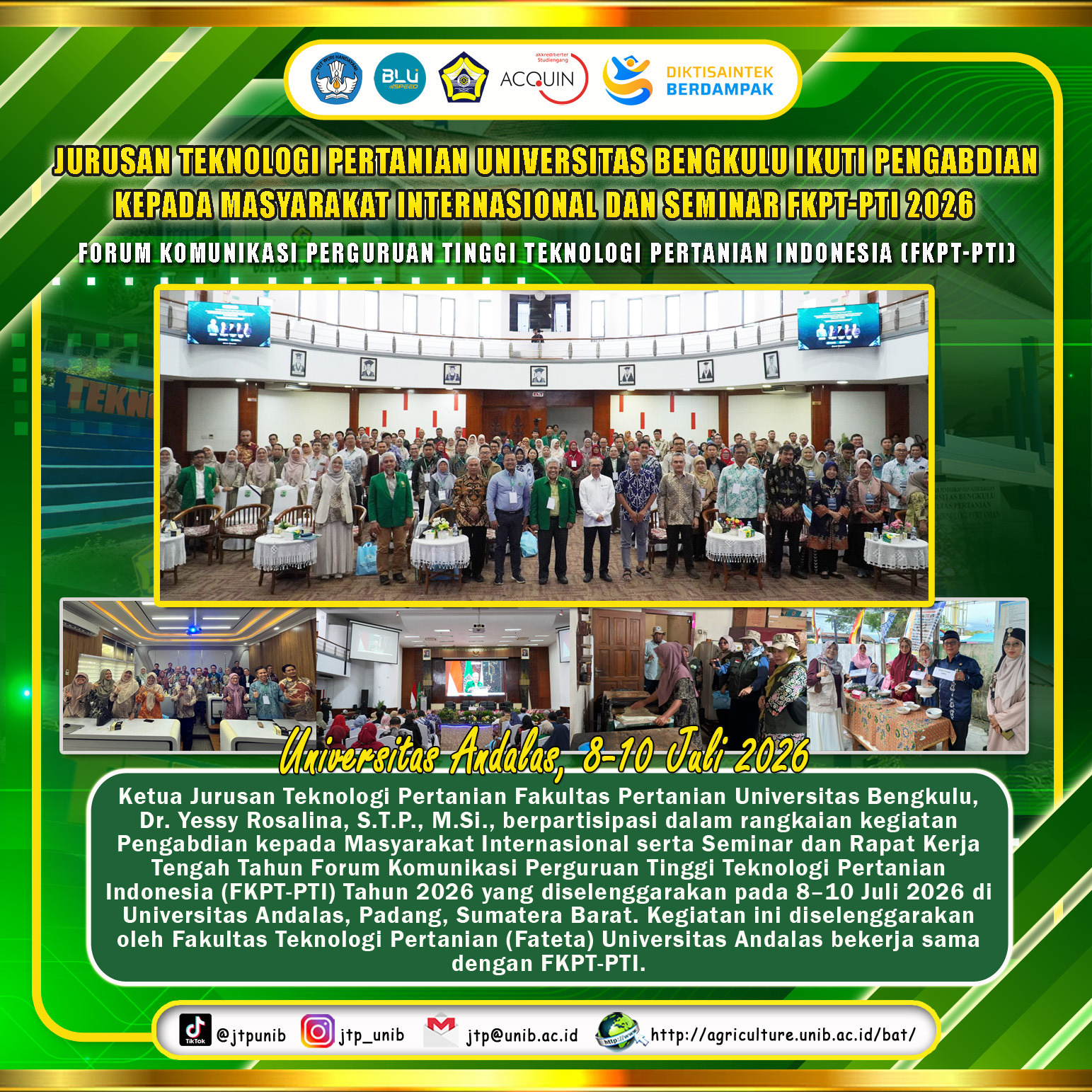 Department of Agricultural Technology, University of Bengkulu Participates in International Community Service and FKPT-PTI Seminar 2026