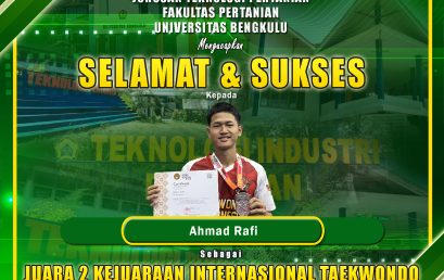 Ahmad Rafi, a student of Agricultural Industrial Technology at the University of Bengkulu, won 2nd place at the International Taekwondo Championship of KSATRIA NUSANTARA PBTI Series Championships 2026