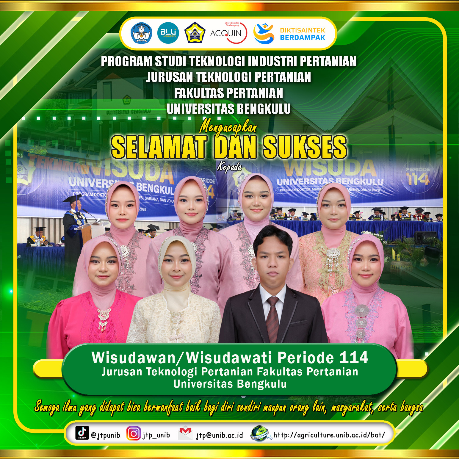 University of Bengkulu Holds Graduation for Period 114, Agricultural Industry Technology Study Program Adds 8 Best Graduates