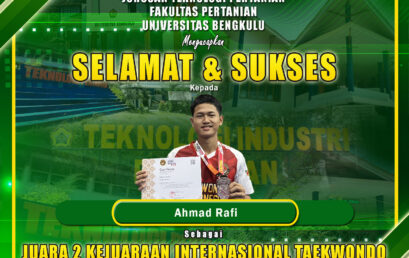 Ahmad Rafi, a student of Agricultural Industrial Technology at the University of Bengkulu, won 2nd place at the International Taekwondo Championship of KSATRIA NUSANTARA PBTI Series Championships 2026