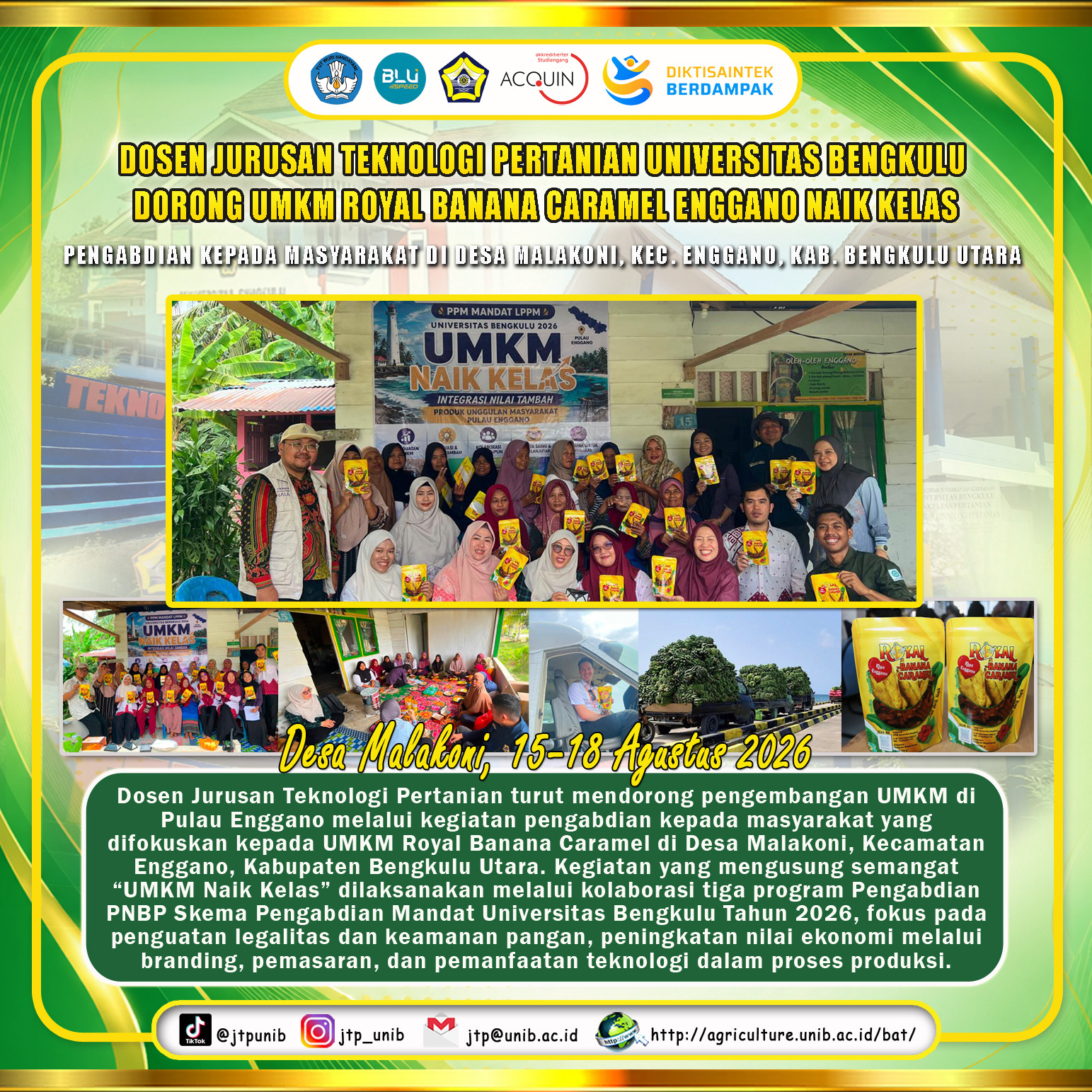 Lecturer of the Department of Agricultural Technology UNIB Encourages MSMEs Royal Banana Caramel Enggano to Upgrade