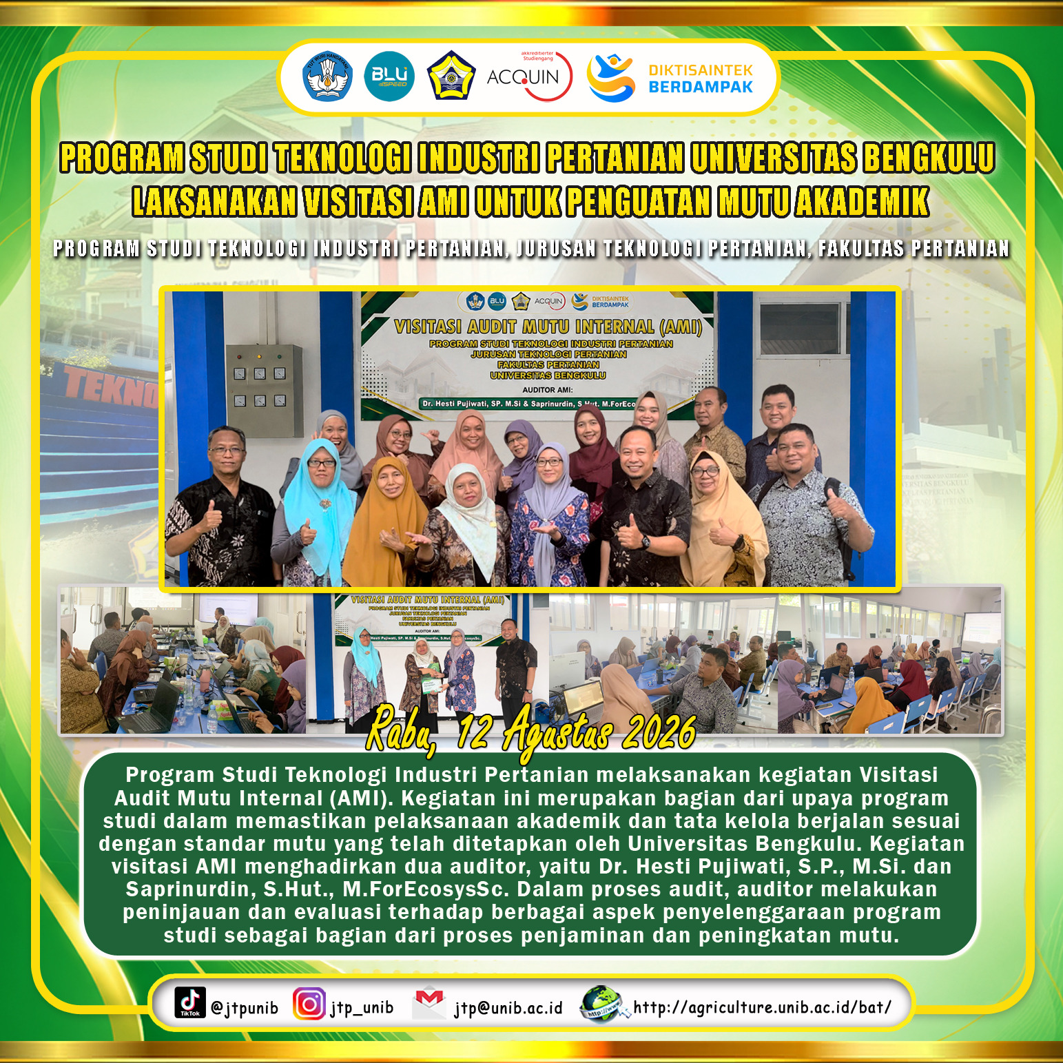 UNIB Agricultural Industrial Technology Study Program Conducts AMI Visitation to Strengthen Academic Quality