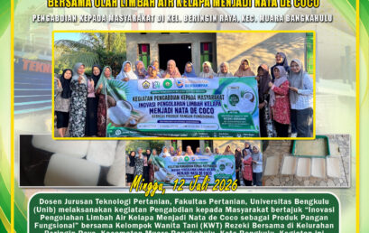 Lecturer of the Department of Agricultural Technology Unib Encourages KWT to Sustence Together to Process Coconut Water Waste to Become Nata de Coco