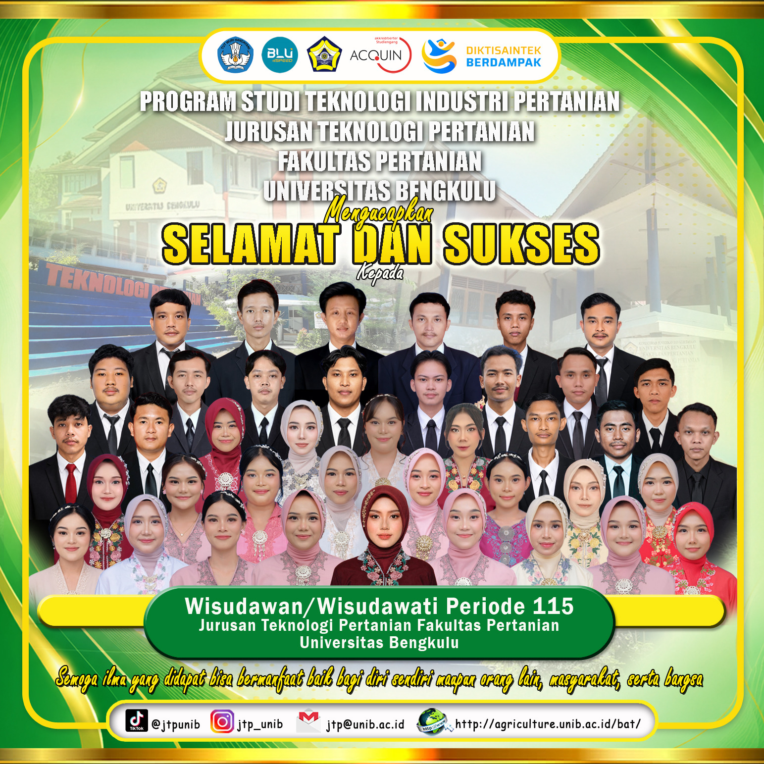University of Bengkulu Holds Graduation for Period 115, Agricultural Industry Technology Study Program Adds 40 Best Graduates