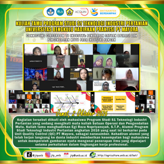Guest Lecture of the S1 Agricultural Industrial Technology Study Program, University of Bengkulu Presents PT Mayora Practitioners