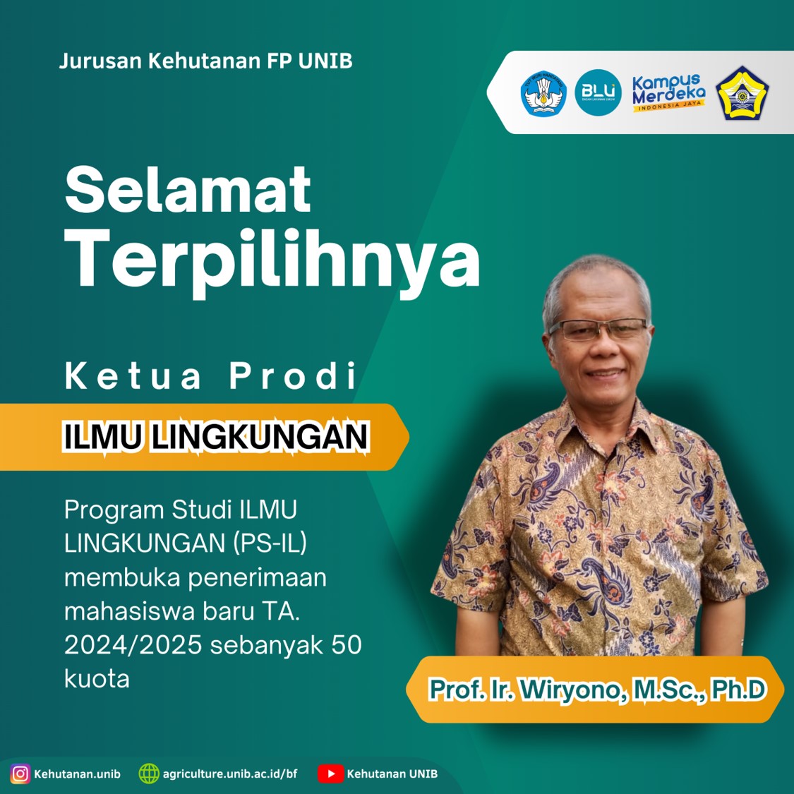 Prof. Wiryono has been elected as the Leader of the Environmental Science Program for 2024-2028 Prof. Wiryono has been elected as the Leader of the Environmental Science Program for 2024-2028