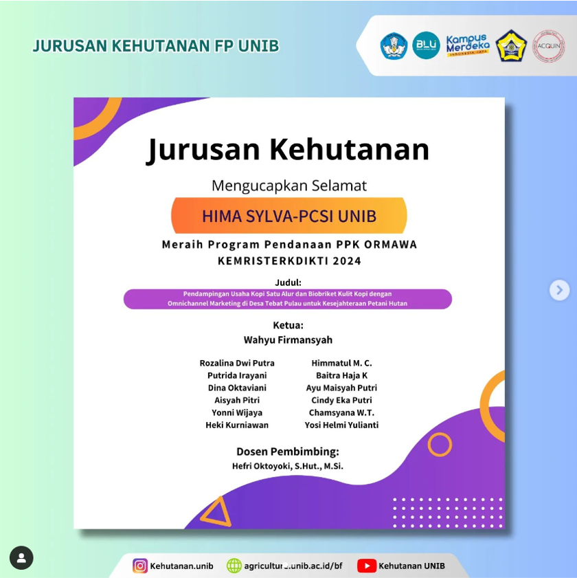 The Forestry Students of FP UNIB Win PPK Ormawa KEMRISTEKDIKTI 2024 Funding The Forestry Students of FP UNIB Win PPK Ormawa KEMRISTEKDIKTI 2024 Funding