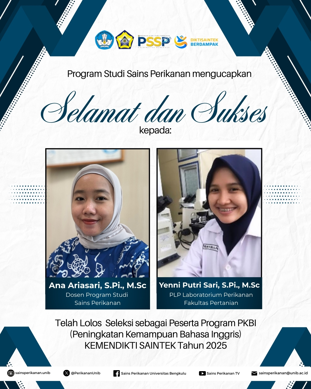 Lecturer of the Fisheries Science Study Program and Fisheries Laboratory Assistant passed the selection for the 2025 Ministry of Higher Education, Science, and Technology’s English Skills Improvement Program