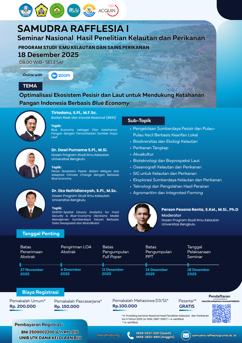 Program Study Marine Science and Program Study Fisheries Science to Host National Seminar SAMUDRA RAFFLESIA I on Blue Economy and Food Security