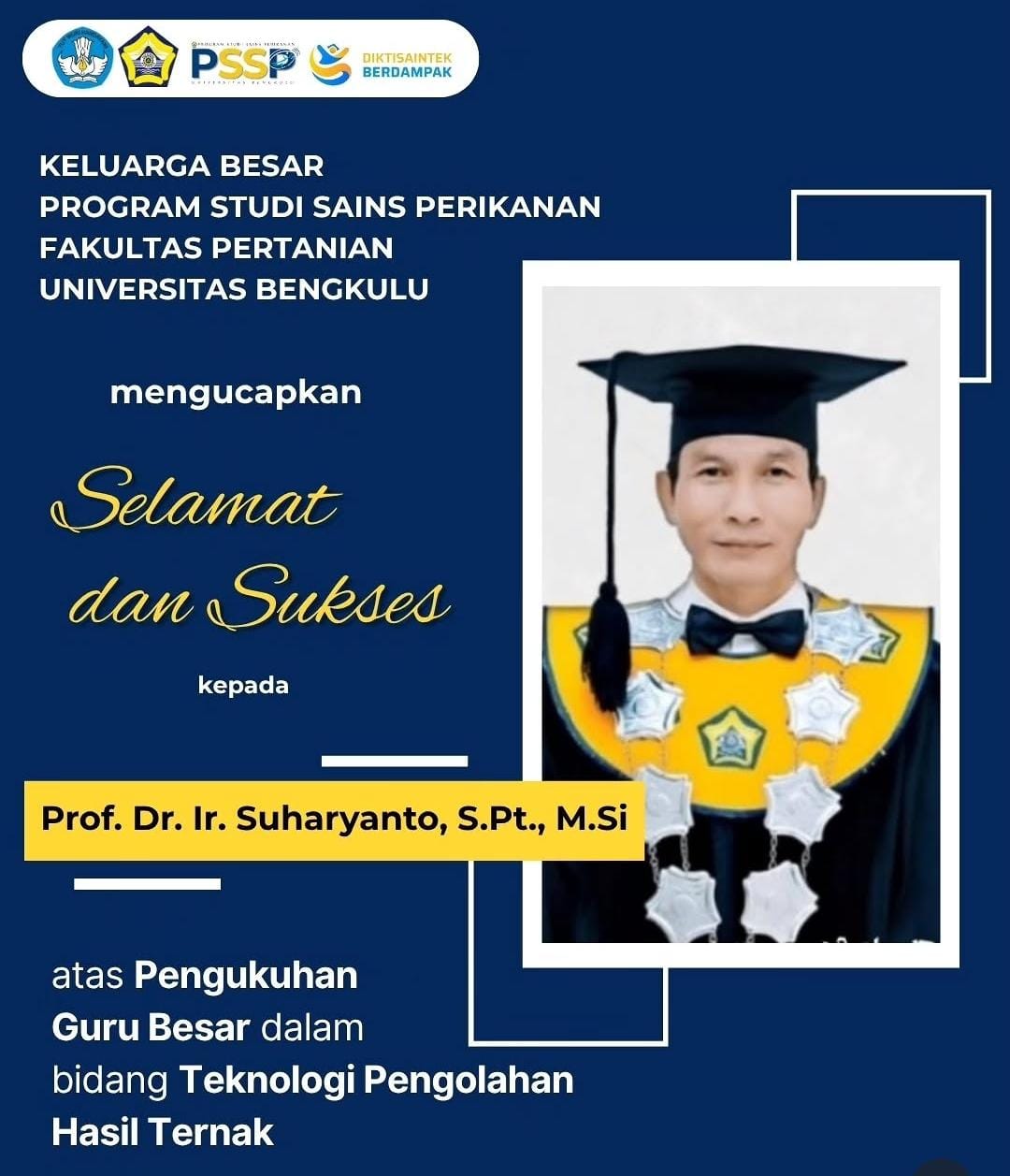 Congratulations and Success! Fisheries Science Celebrates the Inauguration of Prof. Dr. Ir. Suharyanto, S.Pt., M.Si. as a Professor