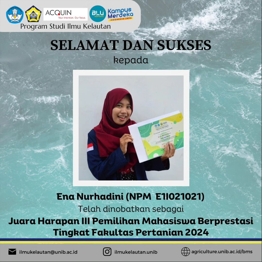 Ena Nurhadini Achieves Third Place in the Selection of Outstanding Students at the Faculty of Agriculture 2024