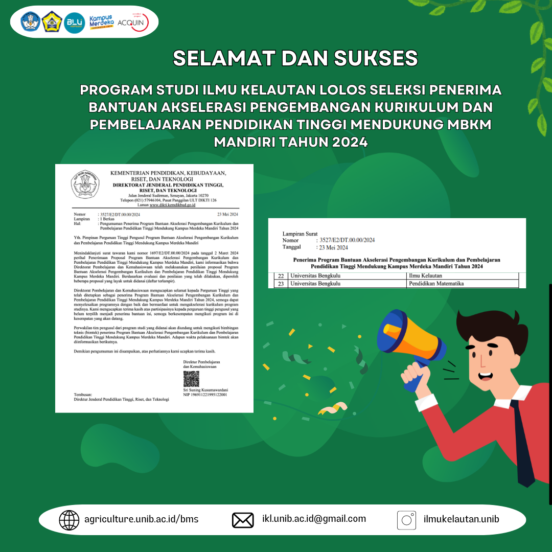 Marine Science Study Program Wins “Pengembangan Kurikulum Dan Percepatan Pembelajaran Perguruan Tinggi MBKM” Grant for 2024. Marine Science Study Program Wins “Pengembangan Kurikulum Dan Percepatan Pembelajaran Perguruan Tinggi MBKM” Grant for 2024.