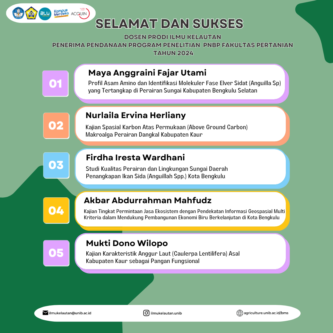 Congratulations to the Marine Science Lecturers for Receiving PNBP Research Program Funding from the Faculty of Agriculture for 2024 Congratulations to the Marine Science Lecturers for Receiving PNBP Research Program Funding from the Faculty of Agriculture for 2024