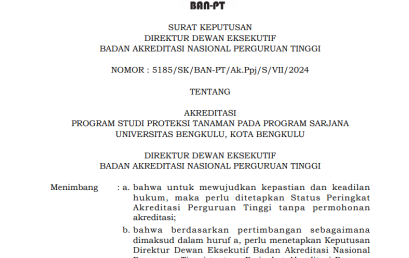 AKREDITASI PRODI S1 PROTEKSI TANAMAN UNIVERSITAS BENGKULU