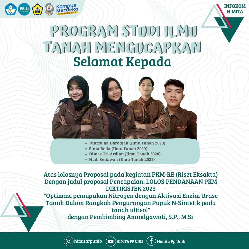 The soil science study program received funding from the Minister of Education and Culture in 2023 through PKM activities. The soil science study program received funding from the Minister of Education and Culture in 2023 through PKM activities.
