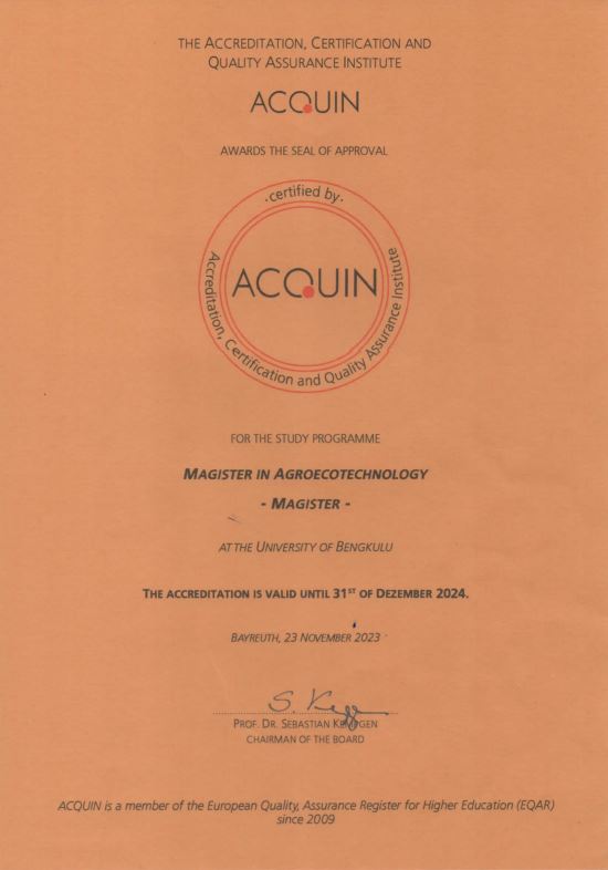 Program Magister Agroekoteknologi Raih Akreditasi Internasional ACQUIN dan Akreditasi Nasional BAN-PT Program Magister Agroekoteknologi Raih Akreditasi Internasional ACQUIN dan Akreditasi Nasional BAN-PT