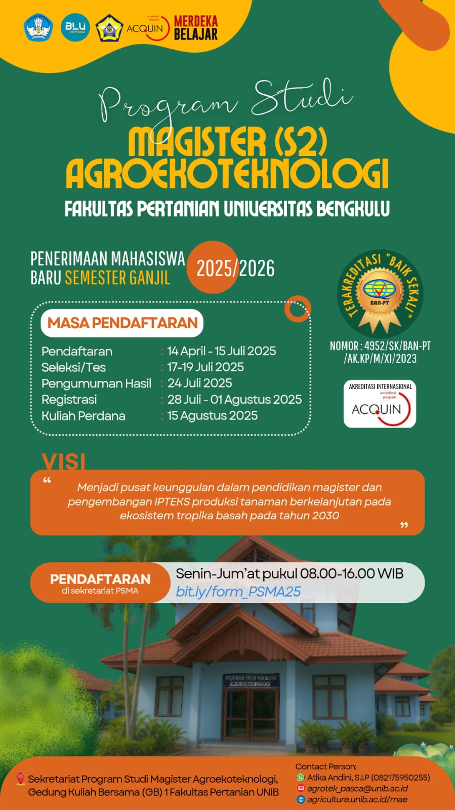 PENERIMAAN MAHASISWA BARU PROGRAM MAGISTER AGROEKOTEKNOLOGI SEMESTER GANJIL 2025/2026