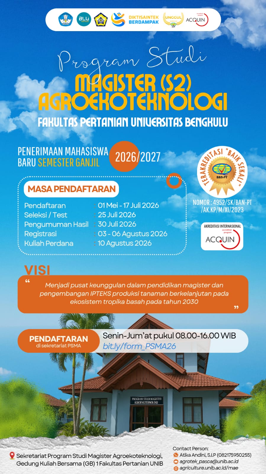 PENERIMAAN MAHASISWA BARU PROGRAM MAGISTER AGROEKOTEKNOLOGI SEMESTER GANJIL 2026/2027