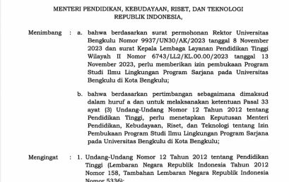 The environmental science study program (S1) has been officially established