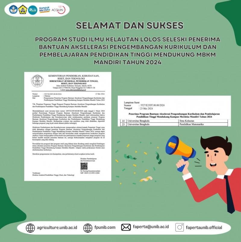 Marine Science Study Program Wins “Pengembangan Kurikulum Dan Percepatan Pembelajaran Perguruan Tinggi MBKM” Grant for 2024. Marine Science Study Program Wins “Pengembangan Kurikulum Dan Percepatan Pembelajaran Perguruan Tinggi MBKM” Grant for 2024.