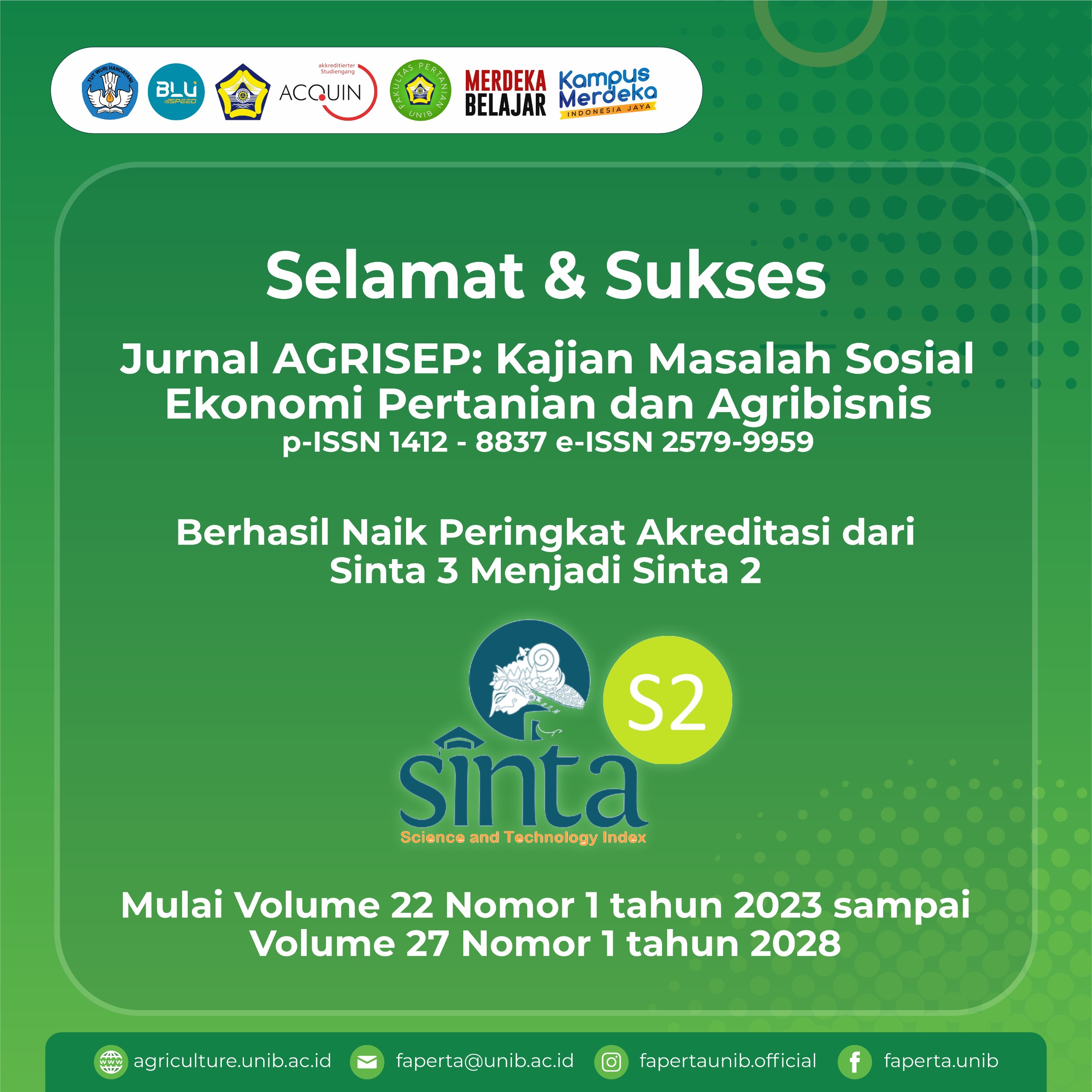 AGRISEP Journal Successfully Upgraded to Sinta 2 AGRISEP Journal Successfully Upgraded to Sinta 2