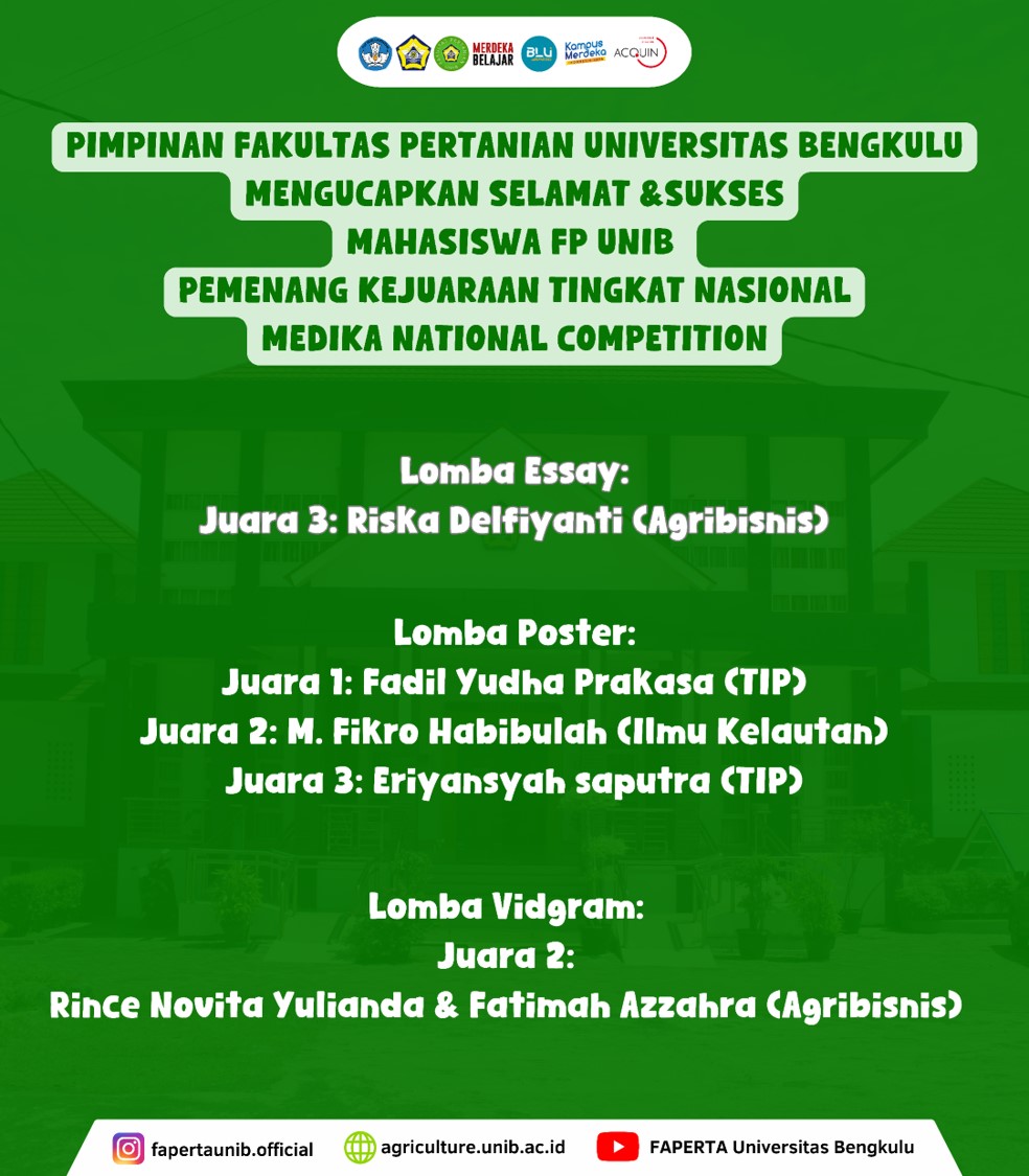 Students of the Faculty of Agriculture, University of Bengkulu, Achieve Success in the Medika National Competition Students of the Faculty of Agriculture, University of Bengkulu, Achieve Success in the Medika National Competition