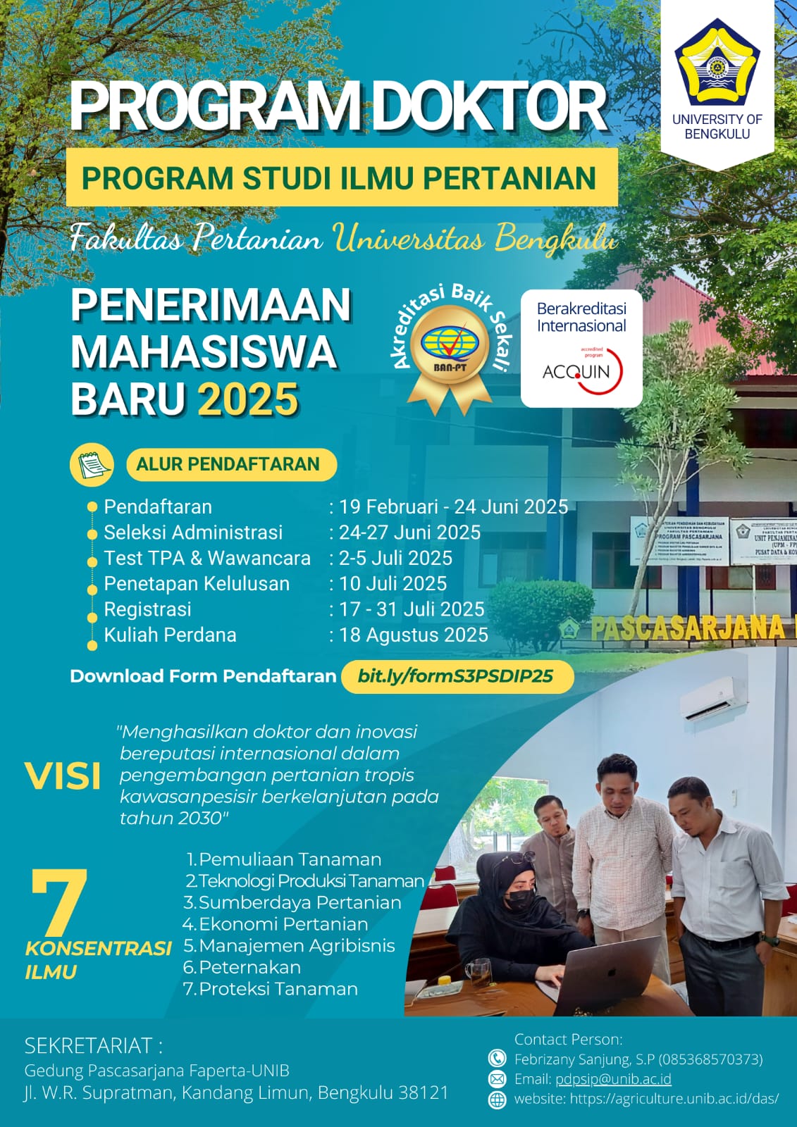 Faculty of Agriculture of UNIB Opens Admission for the 2025 Doctoral Program in Agricultural Sciences Faculty of Agriculture of UNIB Opens Admission for the 2025 Doctoral Program in Agricultural Sciences